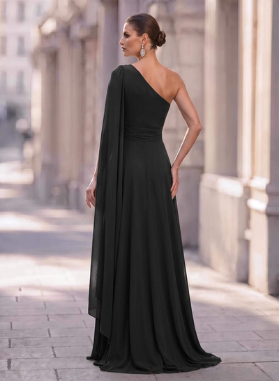 A-Line One-Shoulder Sweep Train Chiffon Mother Of The Bride Dresses