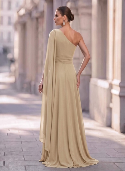 A-Line One-Shoulder Sweep Train Chiffon Mother Of The Bride Dresses