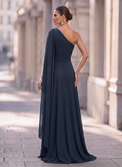 A-Line One-Shoulder Sweep Train Chiffon Mother Of The Bride Dresses