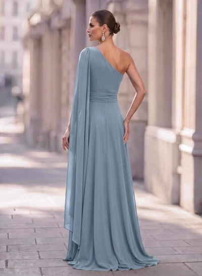 A-Line One-Shoulder Sweep Train Chiffon Mother Of The Bride Dresses