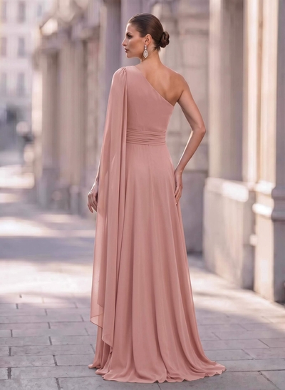 A-Line One-Shoulder Sweep Train Chiffon Mother Of The Bride Dresses