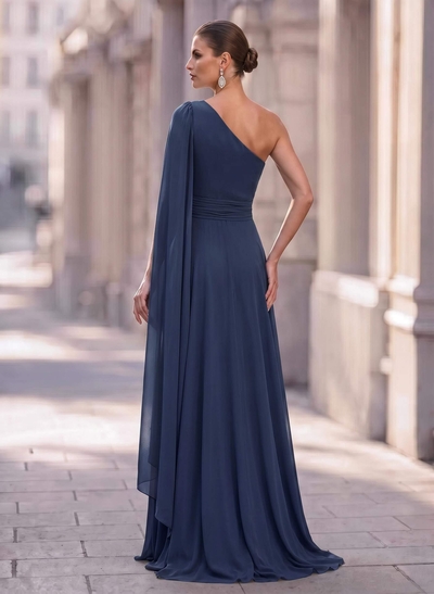 A-Line One-Shoulder Sweep Train Chiffon Mother Of The Bride Dresses