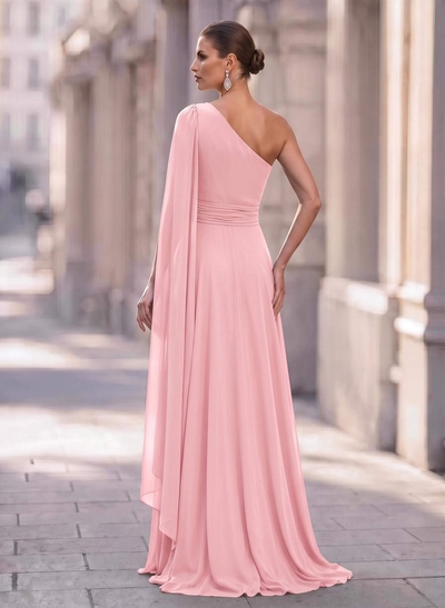 A-Line One-Shoulder Sweep Train Chiffon Mother Of The Bride Dresses