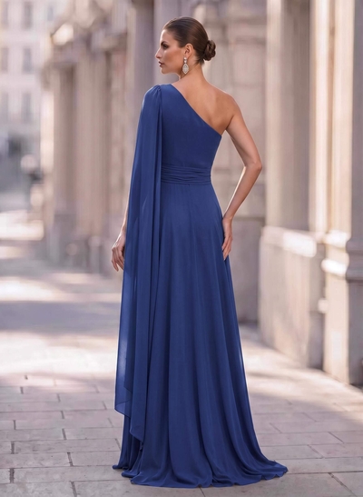 A-Line One-Shoulder Sweep Train Chiffon Mother Of The Bride Dresses