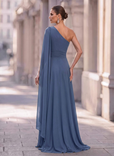 A-Line One-Shoulder Sweep Train Chiffon Mother Of The Bride Dresses