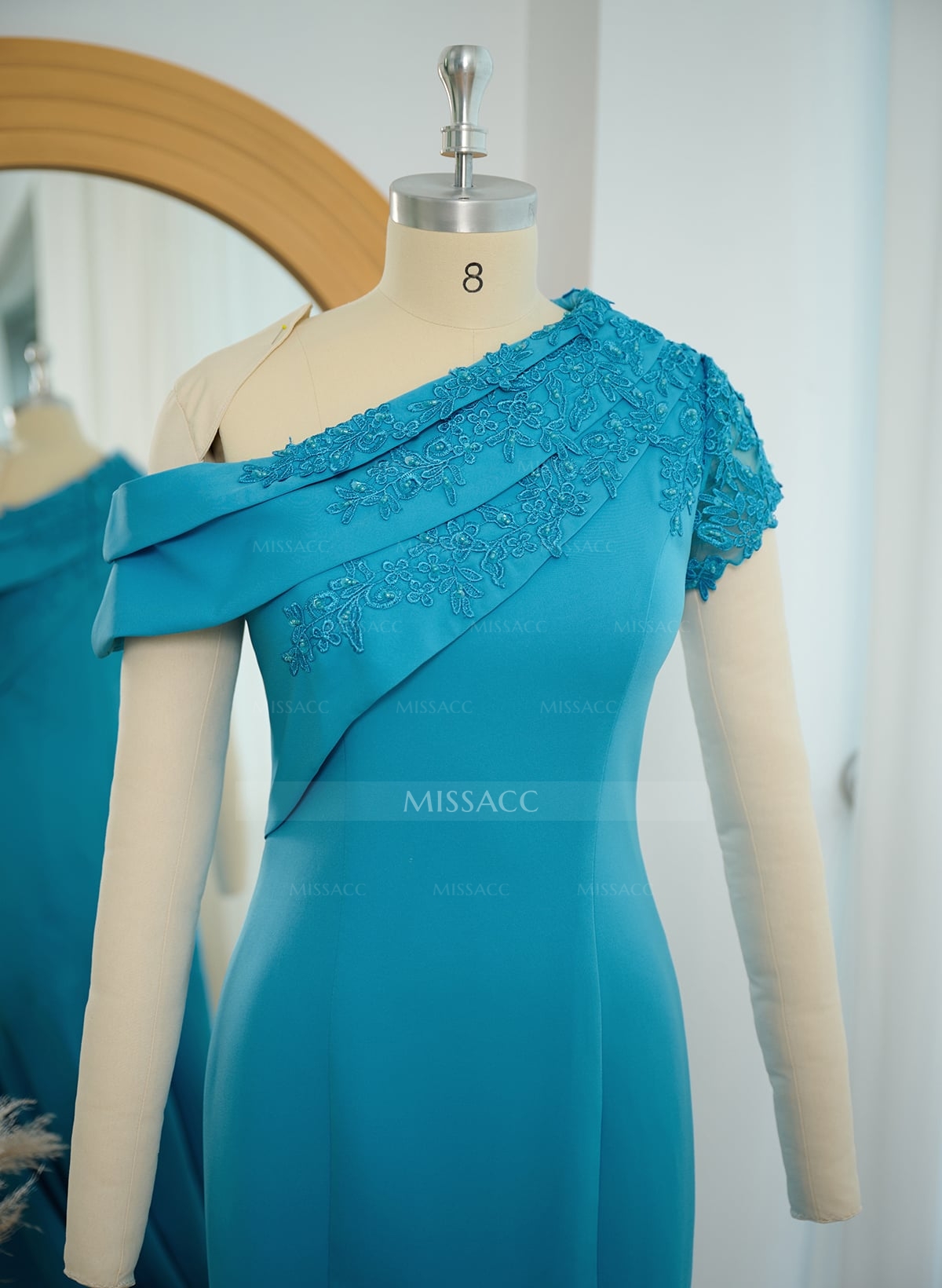 Sheath Asymmetrical Neck Short Sleeves Sweep Train Elastic Satin Mother Of The Bride Dresses With Appliques Lace/Sequins