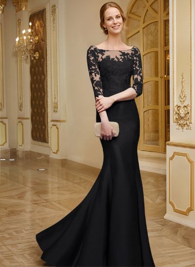 Lace Sleeves Trumpet/Mermaid Satin Mother Of The Bride Dresses