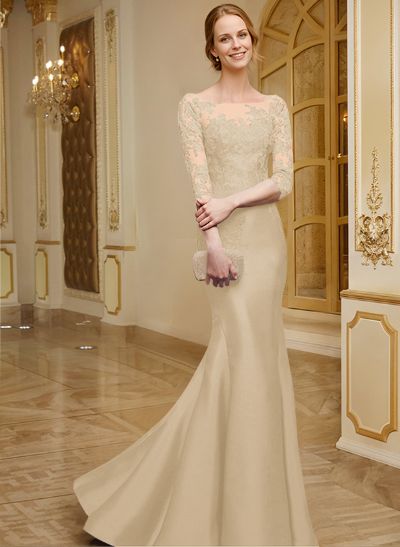 Lace Sleeves Trumpet/Mermaid Satin Mother Of The Bride Dresses