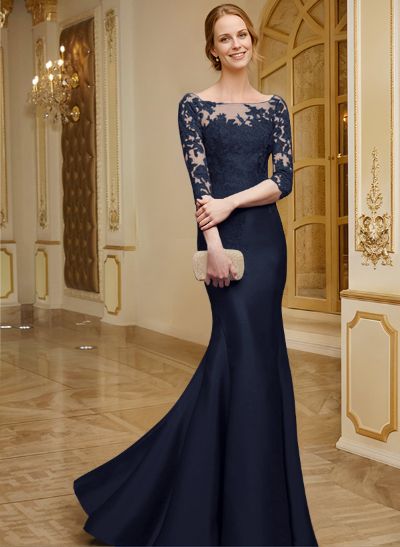 Lace Sleeves Trumpet/Mermaid Satin Mother Of The Bride Dresses