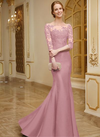 Lace Sleeves Trumpet/Mermaid Satin Mother Of The Bride Dresses