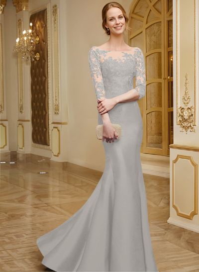 Lace Sleeves Trumpet/Mermaid Satin Mother Of The Bride Dresses