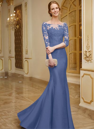 Lace Sleeves Trumpet/Mermaid Satin Mother Of The Bride Dresses