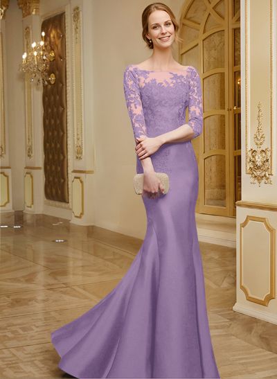 Lace Sleeves Trumpet/Mermaid Satin Mother Of The Bride Dresses