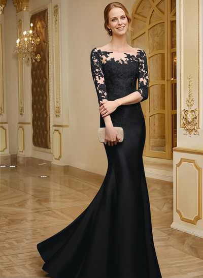 Lace Sleeves Trumpet/Mermaid Satin Mother Of The Bride Dresses