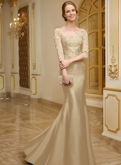 Lace Sleeves Trumpet/Mermaid Satin Mother Of The Bride Dresses