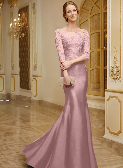 Lace Sleeves Trumpet/Mermaid Satin Mother Of The Bride Dresses