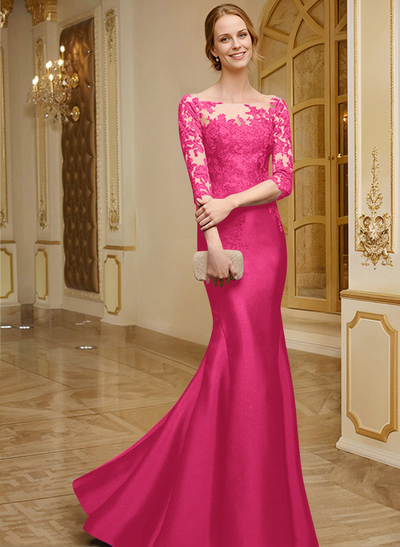 Lace Sleeves Trumpet/Mermaid Satin Mother Of The Bride Dresses