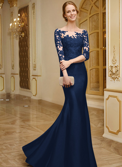 Lace Sleeves Trumpet/Mermaid Satin Mother Of The Bride Dresses