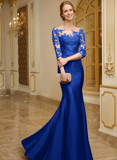 Lace Sleeves Trumpet/Mermaid Satin Mother Of The Bride Dresses