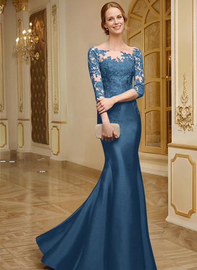 Lace Sleeves Trumpet/Mermaid Satin Mother Of The Bride Dresses