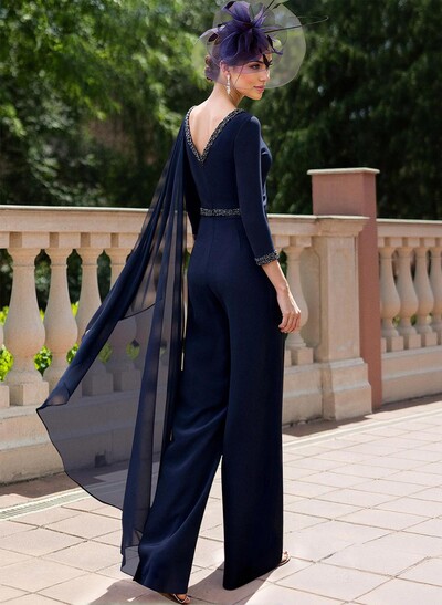 Jumpsuit/Pantsuit Scoop Neck 3/4 Sleeves Mother Of The Bride Dresses