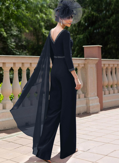 Jumpsuit/Pantsuit Scoop Neck 3/4 Sleeves Mother Of The Bride Dresses