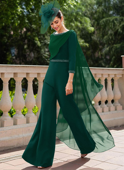 Jumpsuit/Pantsuit Scoop Neck 3/4 Sleeves Mother Of The Bride Dresses