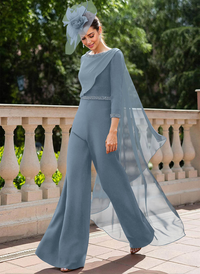 Jumpsuit/Pantsuit Scoop Neck 3/4 Sleeves Mother Of The Bride Dresses