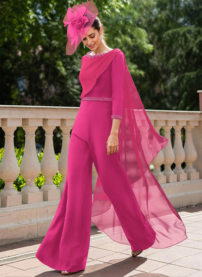 Jumpsuit/Pantsuit Scoop Neck 3/4 Sleeves Mother Of The Bride Dresses