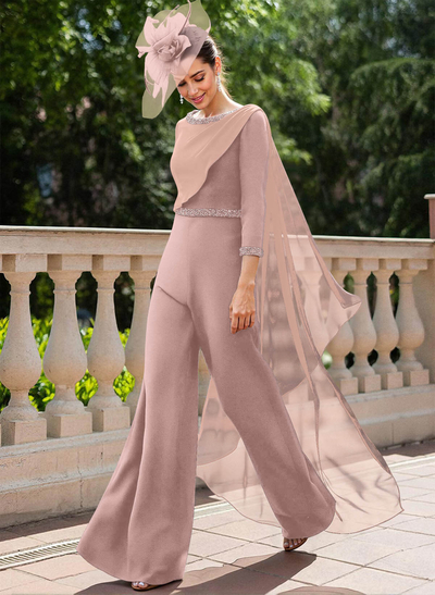 Jumpsuit/Pantsuit Scoop Neck 3/4 Sleeves Mother Of The Bride Dresses