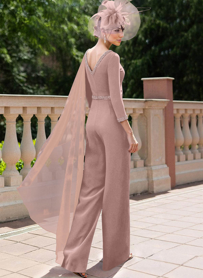 Jumpsuit/Pantsuit Scoop Neck 3/4 Sleeves Mother Of The Bride Dresses