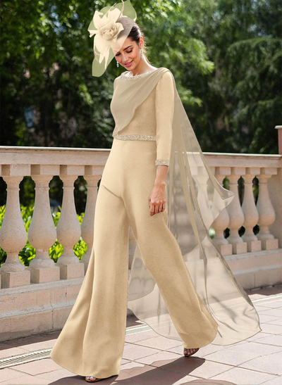 Jumpsuit/Pantsuit Scoop Neck 3/4 Sleeves Mother Of The Bride Dresses