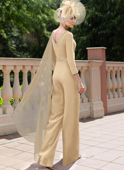 Jumpsuit/Pantsuit Scoop Neck 3/4 Sleeves Mother Of The Bride Dresses