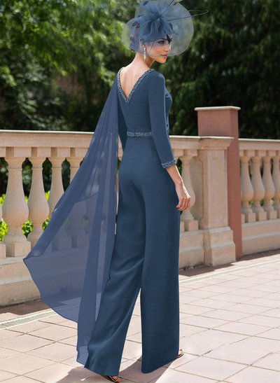 Jumpsuit/Pantsuit Scoop Neck 3/4 Sleeves Mother Of The Bride Dresses