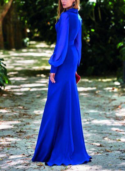Mermaid V-Neck Long Sleeves Floor-Length Chiffon Mother Of The Bride Dresses With Split Front