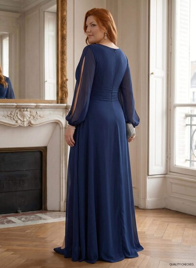 Long Sleeves V-Neck A-Line Mother Of The Bride Dresses With Chiffon