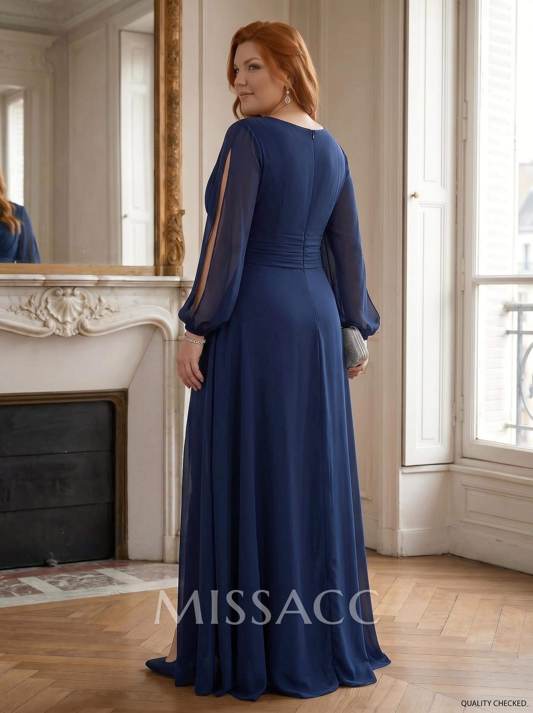 Long Sleeves V-Neck A-Line Mother Of The Bride Dresses With Chiffon