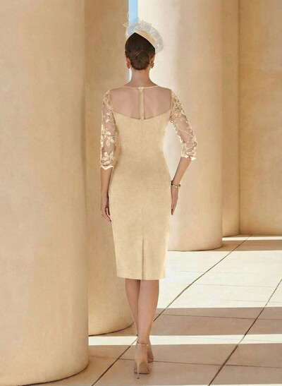 Sheath/Column Illusion Neck 3/4 Sleeves Elastic Satin Mother Of The Bride Dresses