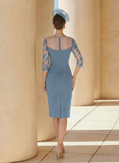 Sheath/Column Illusion Neck 3/4 Sleeves Elastic Satin Mother Of The Bride Dresses