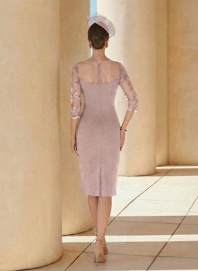 Sheath/Column Illusion Neck 3/4 Sleeves Elastic Satin Mother Of The Bride Dresses