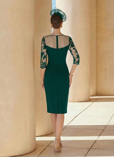 Sheath/Column Illusion Neck 3/4 Sleeves Elastic Satin Mother Of The Bride Dresses