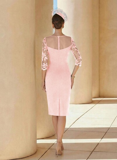 Sheath/Column Illusion Neck 3/4 Sleeves Elastic Satin Mother Of The Bride Dresses