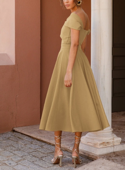 Off-The-Shoulder Tea-Length A-Line Mother Of The Bride Dresses