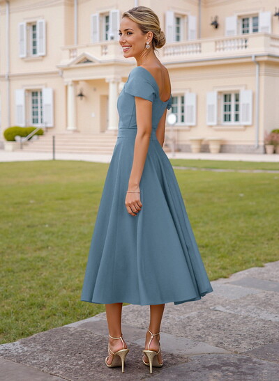 Off-The-Shoulder Tea-Length A-Line Mother Of The Bride Dresses