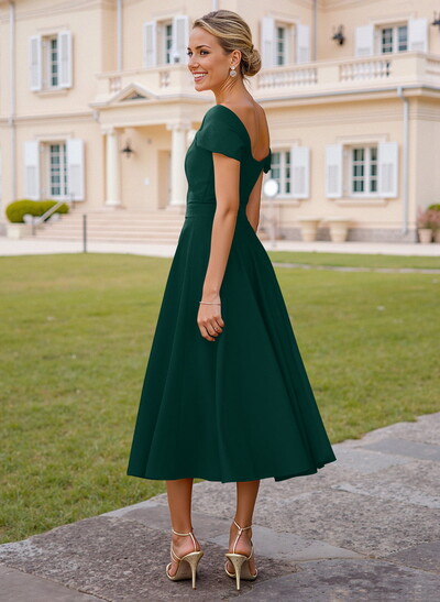 Off-The-Shoulder Tea-Length A-Line Mother Of The Bride Dresses