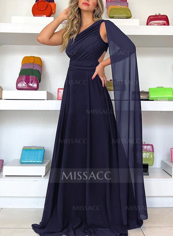 One-Shoulder A-Line Cape Mother Of The Bride Dresses