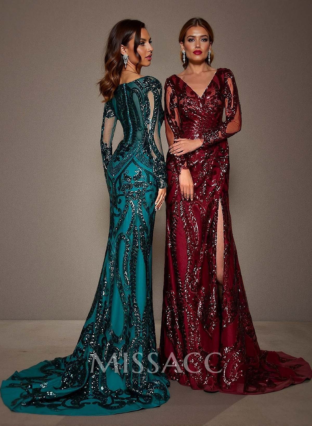 Trumpet/Mermaid V-Neck Long Sleeves Lace Mother Of The Bride Dresses With Split Front Trumpet/Mermaid V-Neck Long Sleeves Lace Mother Of The Bride Dresses With Split Front