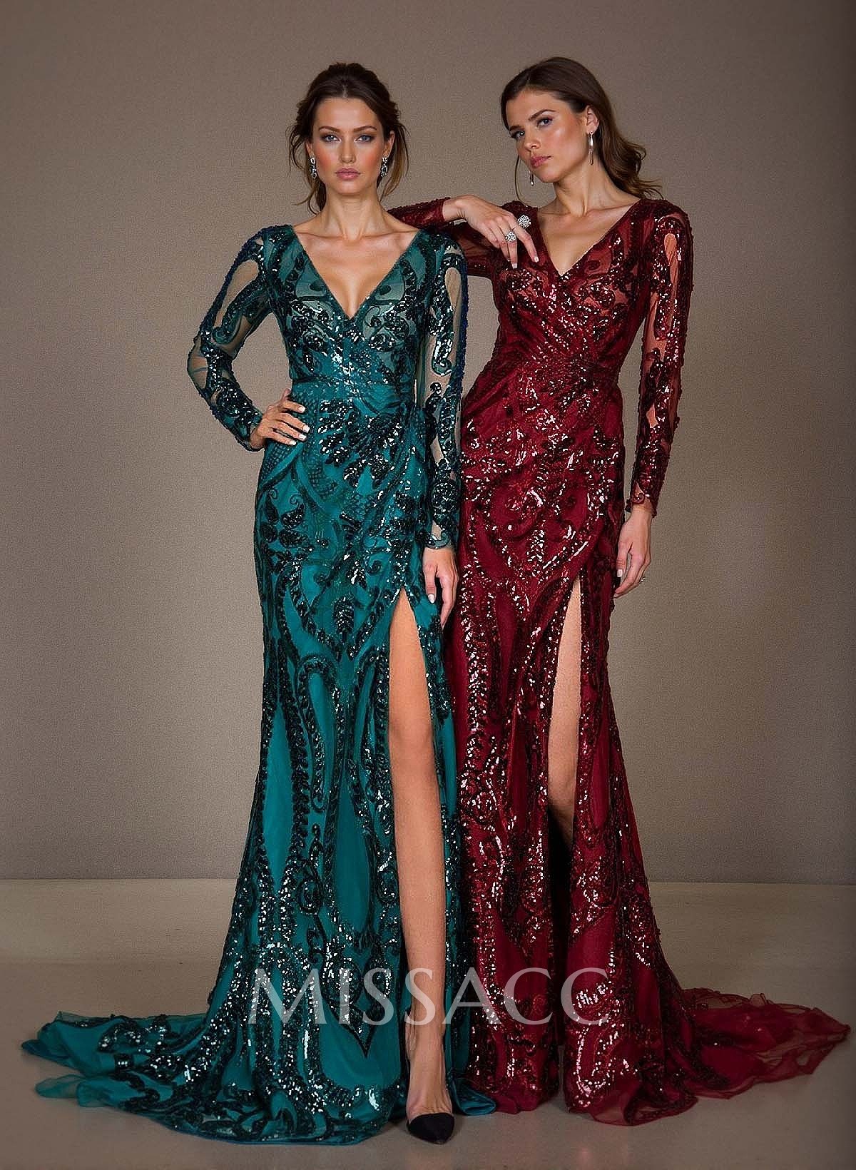 Trumpet/Mermaid V-Neck Long Sleeves Lace Mother Of The Bride Dresses With Split Front Trumpet/Mermaid V-Neck Long Sleeves Lace Mother Of The Bride Dresses With Split Front