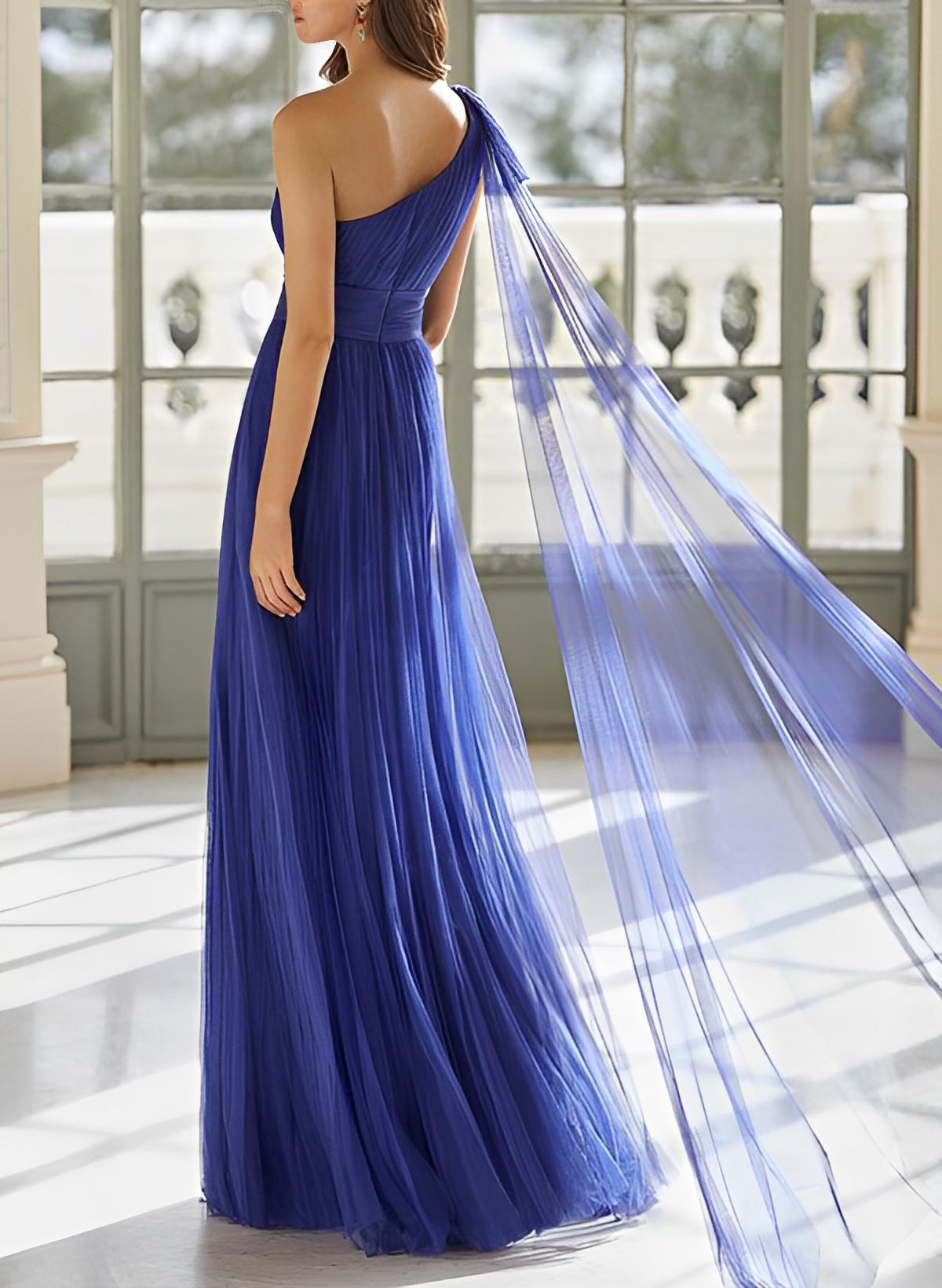 A-Line One-Shoulder Sleeveless Sweep Train Mother Of The Bride Dresses