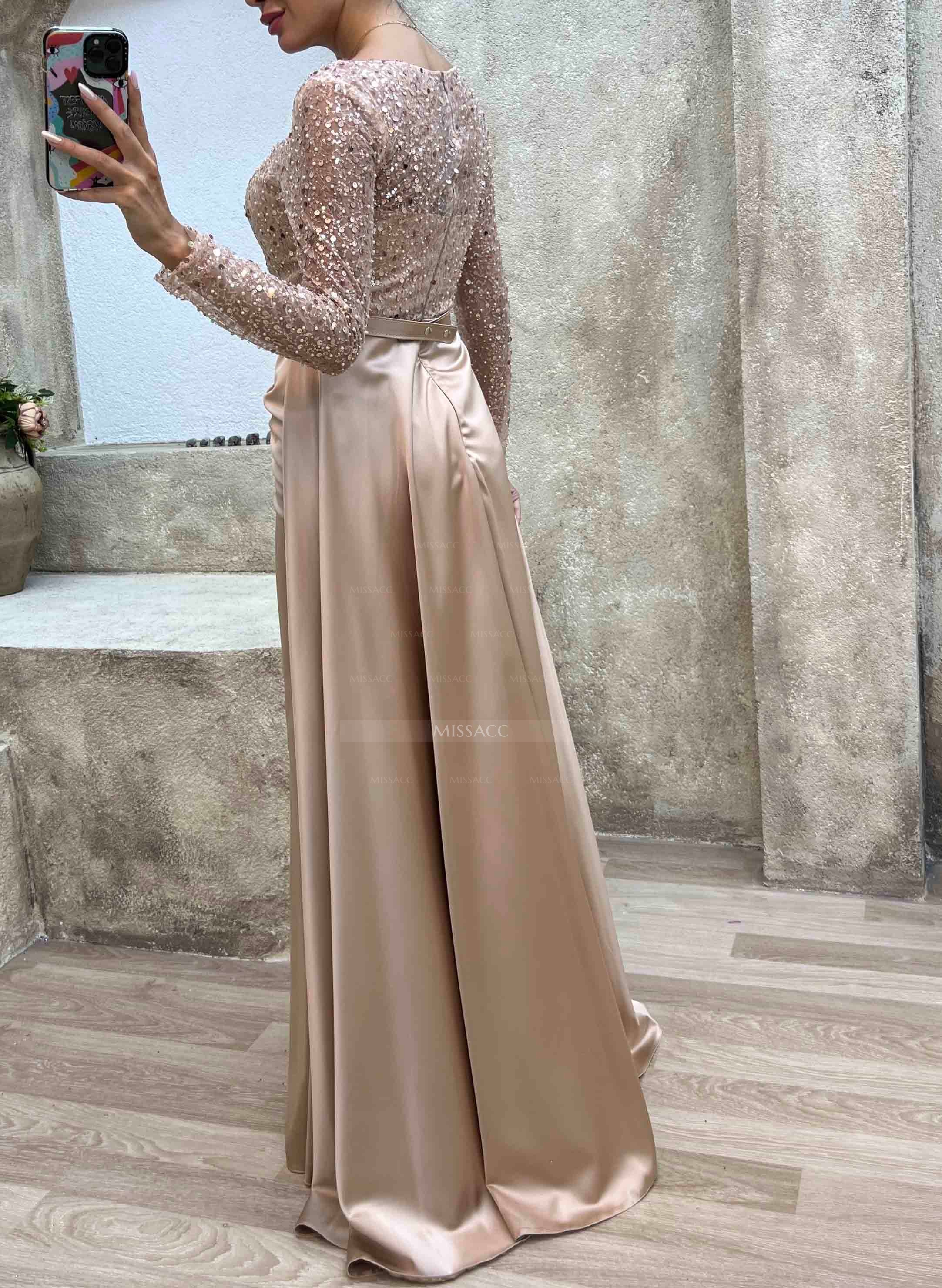 Jumpsuit V Neck Sparkly Sequined Mother of the Bride Dresses with Scarf